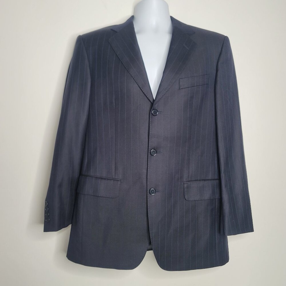 Brooks Brothers Loro Piana Super 110s Blazer Jacket Men 38R Black Pinstripe FLAW